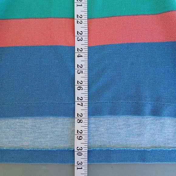 VTG IZOD Lacoste Men's Striped Short Sleeve Polo Shirt Blue Coral Green XL - Picture 7 of 9